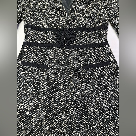 Gorgeous Nanette Lepore Black Cream Tweed Coat Jacket Ribbon Trim - L - Picture 6 of 15